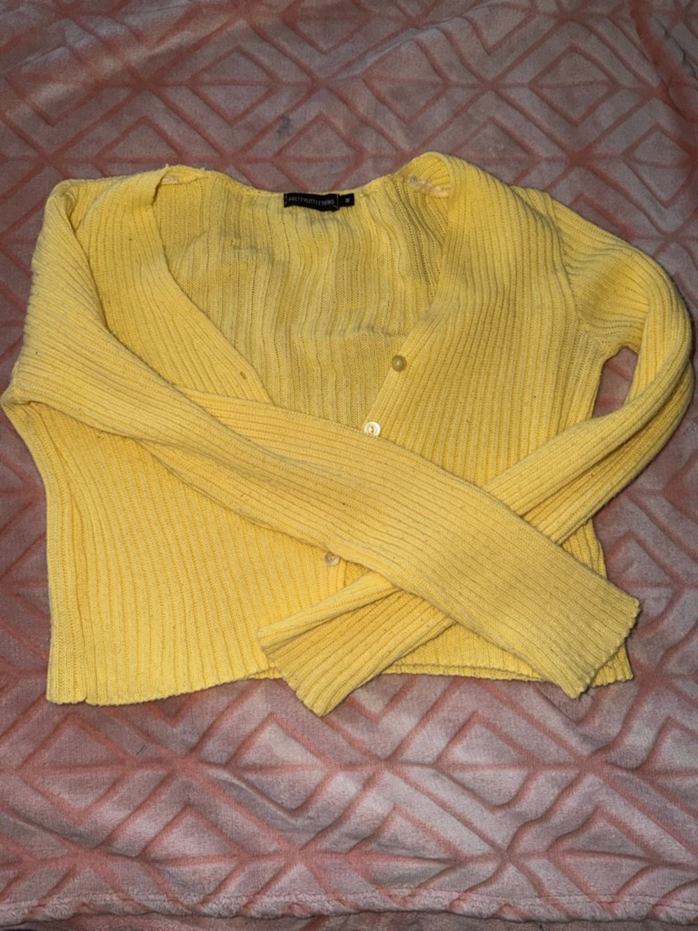PrettyLittleThing Sunny Yellow Ribbed Button-Down Cardigan